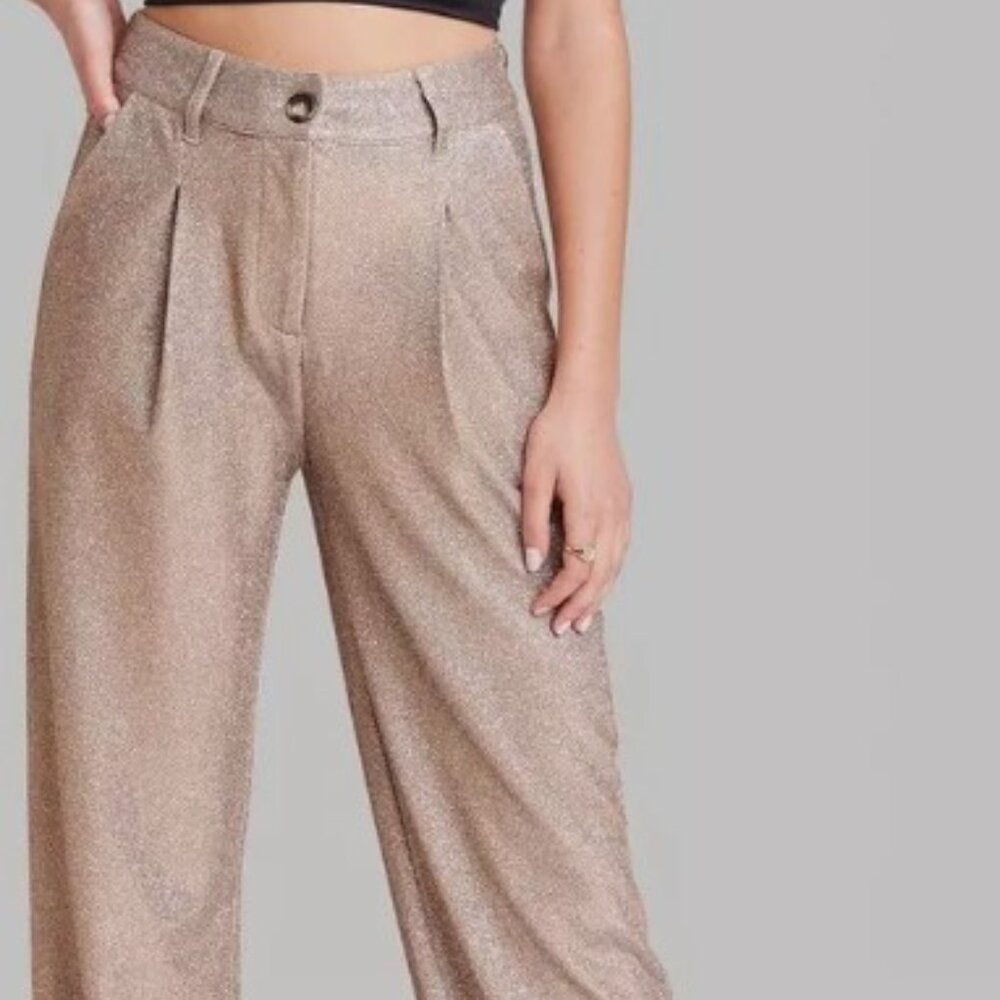 Women's Wide Leg Glitter Trouser Pants - Wild Fable™ Copper 0